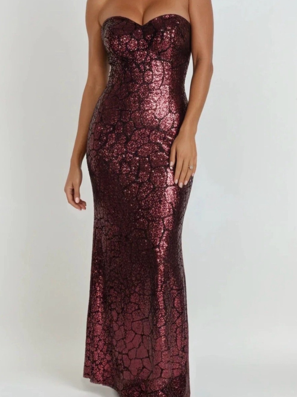 NEW Rene Ruiz Sequin Leopard Maxi Dress/Gown. Burgundy. Sz 12. MSRP $990